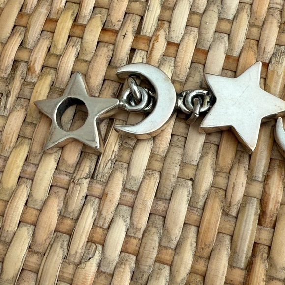 Vintage Silver Star & Moon Chunky Toggle Charm Bracelet - Picture 8 of 13